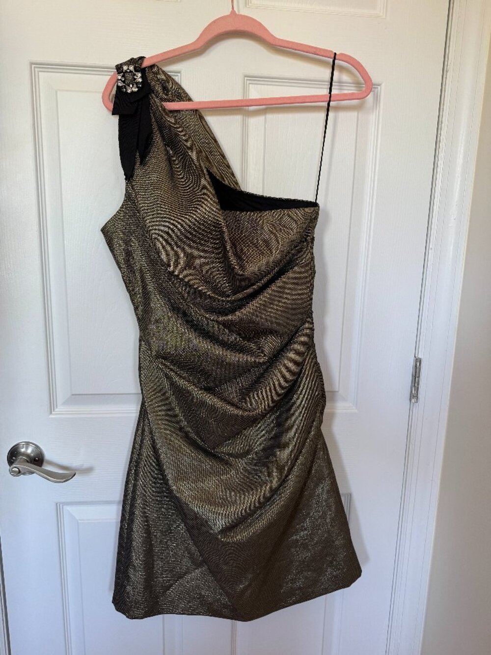 Badgley Mischka Bronze One Shoulder Dress Size 14